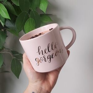 Pink 'Hello Gorgeous' Mug Coffee Bean Candle Mocha Coffee Scent Porcelain *